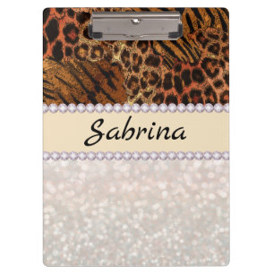 leopard tiger skin pink diamond clipboard