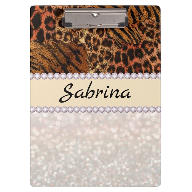 leopard tiger skin pink diamond clipboard (Front)