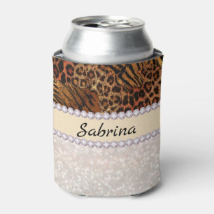 leopard tiger skin pink diamond glitter crystals can cooler