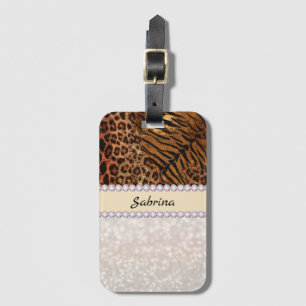Leopard tiger skin pink diamond glitter crystals luggage tag