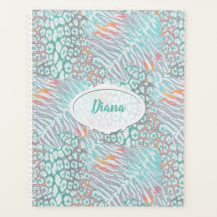 Leopard ,tiger, skin, spotted, striped, Turquoise, Planner