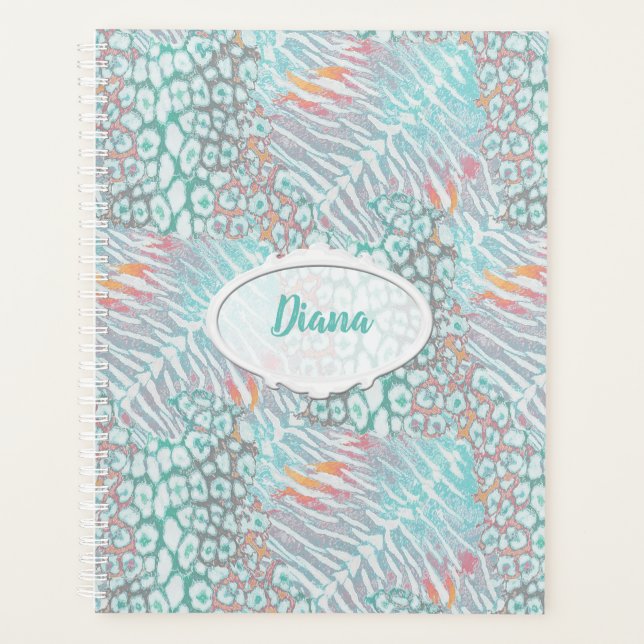 Leopard ,tiger, skin, spotted, striped, Turquoise, Planner (Front)