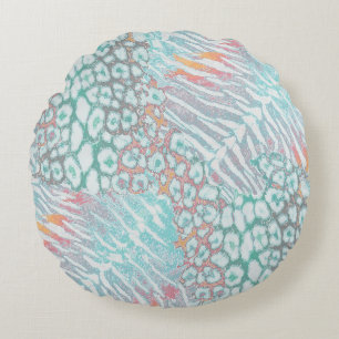 Leopard ,tiger, skin, spotted, striped, Turquoise, Round Cushion