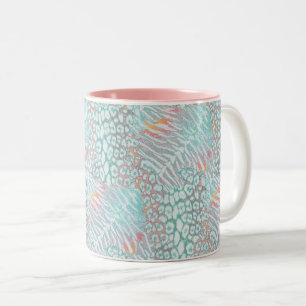 Leopard ,tiger, skin, spotted, striped, Turquoise, Two-Tone Coffee Mug