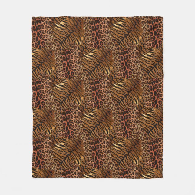 Leopard tiger skin trendy spotted striped cat fleece blanket (Front)