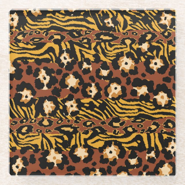 Leopard, tiger skins, wild pattern. glass coaster (Front)