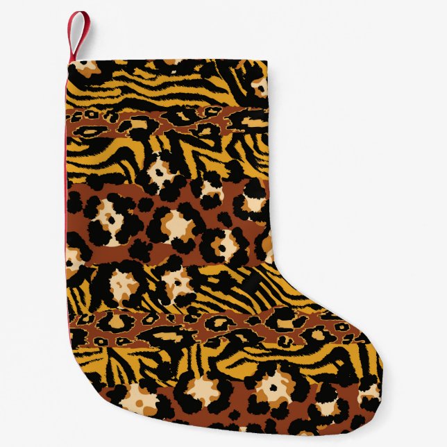 Leopard, tiger skins, wild pattern. small christmas stocking (Front)