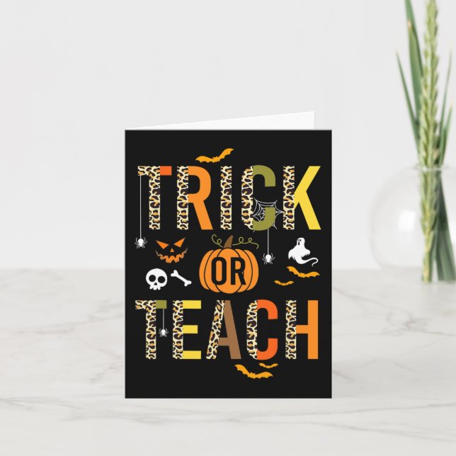 Leopard Trick Or Teach Halloween School Fall Autum Card (Front)