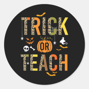 Leopard Trick Or Teach Halloween School Fall Autum Classic Round Sticker