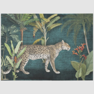 Leopard Tropical Floral n Foliage Teal Decoupage Tissue Paper
