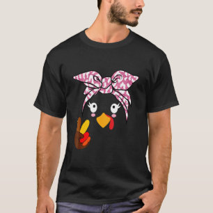 Leopard Turkey Face Peace Hand Sign Thanksgiving K T-Shirt