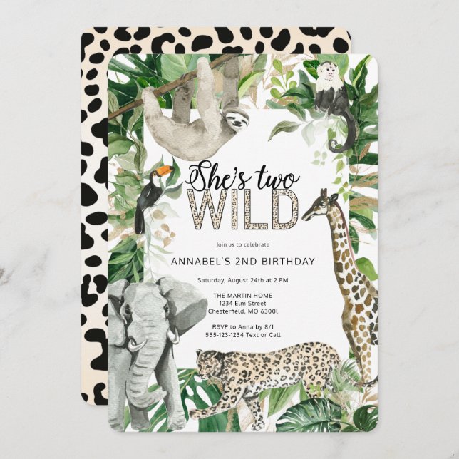 Leopard Two Wild Safari Birthday Invitation (Front/Back)