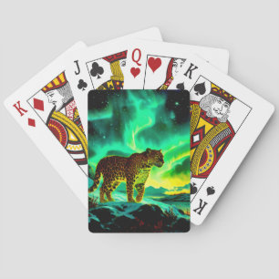 Leopard Under The Aurora Borealis Playing Cards