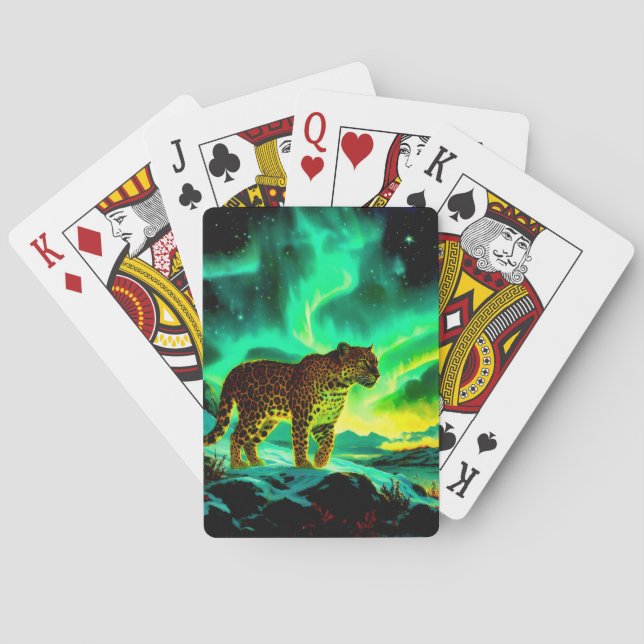 Leopard Under The Aurora Borealis  Playing Cards (Back)