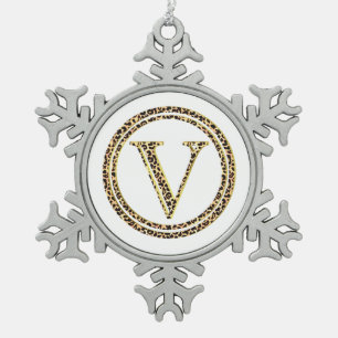 Leopard V Snowflake Pewter Christmas Ornament