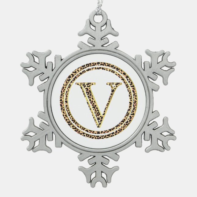 Leopard V Snowflake Pewter Christmas Ornament (Front)