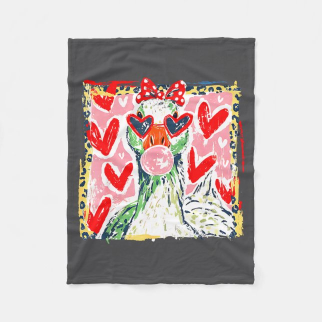 Leopard Valentine's Day Goose Funny Cute Goose Hun Fleece Blanket (Front)