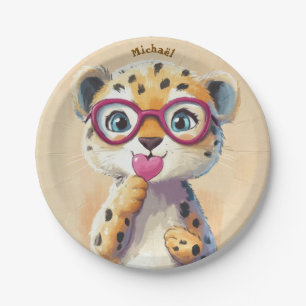 Leopard Valentine's Day Heart Badge - Kids School Paper Plate