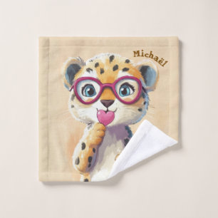 Leopard Valentine's Day Heart Badge - Kids School  Wash Cloth