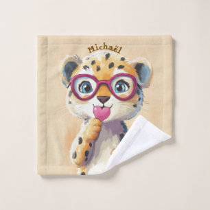 Leopard Valentine's Day Heart Badge - Kids School Wash Cloth