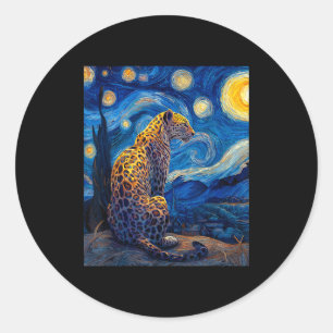 Leopard - Van Gogh Style Starry Night Funny Graphi Classic Round Sticker