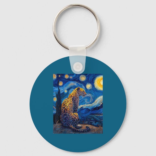 Leopard - Van Gogh Style Starry Night Funny Graphi Key Ring (Front)