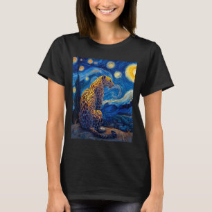 Leopard - Van Gogh Style Starry Night Funny Graphi T-Shirt