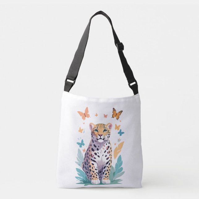 Leopard Vector Butterfly Adorable Fun Animal  Crossbody Bag (Front)