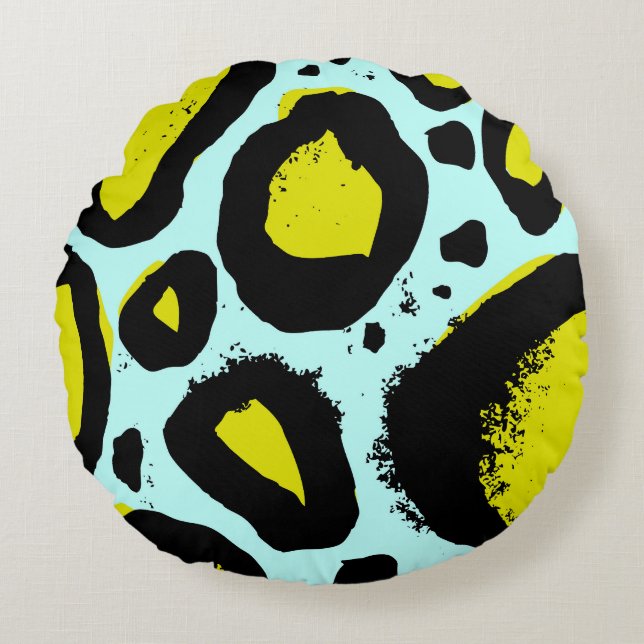 Leopard Vibrance: Colourful Wild Textures. Round Cushion (Front)