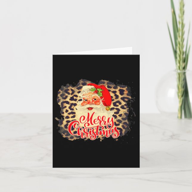 Leopard Vintage Santa Merry Christmas Santa Claus  Card (Front)