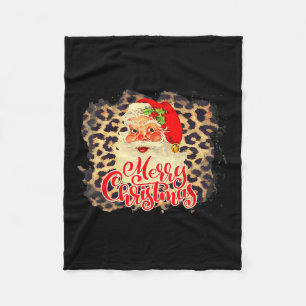 Leopard Vintage Santa Merry Christmas Santa Claus Fleece Blanket