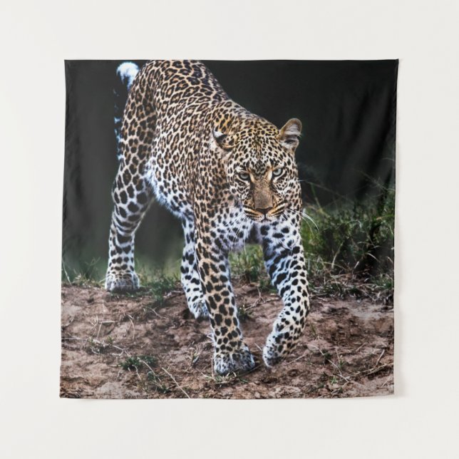 LEOPARD WALKING IN WILD TAPESTRY (Front)