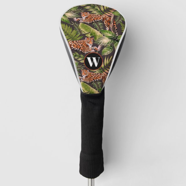 Leopard Watercolor Jungle Monogram  Golf Head Cover (Front)