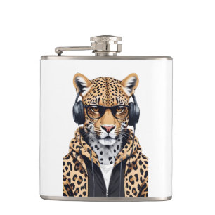 Leopard Wearing Hoodie Funny Cool Animal Character Hip Flask
