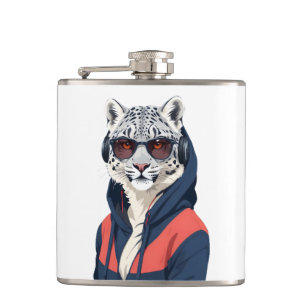 Leopard Wearing Hoodie Funny Cool Animal Character Hip Flask