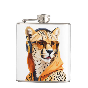 Leopard Wearing Hoodie Funny Cool Animal Character Hip Flask