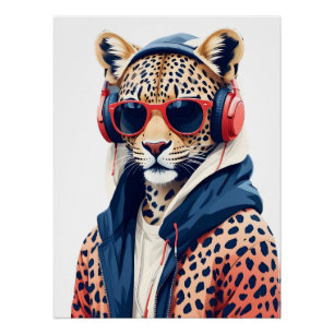 Leopard Wearing Hoodie Funny Cool Animal Character Poster