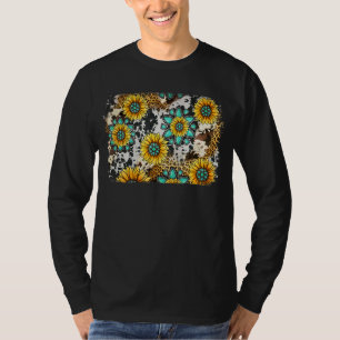 Leopard Western Rodeo Cowhide Gemstone Sunflower B T-Shirt