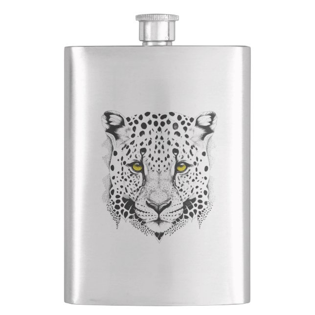 Leopard Wild Animal Nature Illustration Art Tattoo Hip Flask (Front)