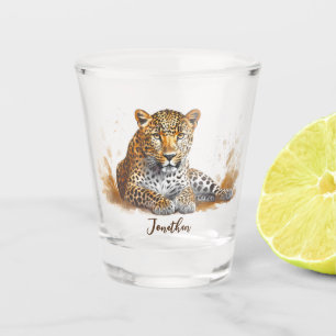 Leopard Wild Animal Portrait Personalised Name Shot Glass