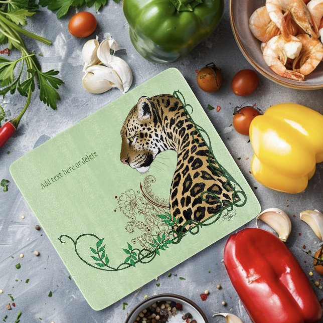 Leopard Wild Cat Green Henna Cutting Board (Creator Uploaded)