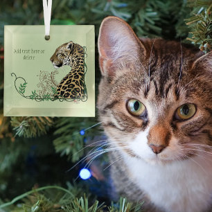 Leopard Wild Cat Green Henna Glass Tree Decoration
