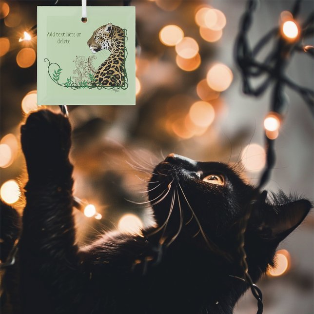 Leopard Wild Cat Green Henna Glass Tree Decoration (Creator Uploaded)