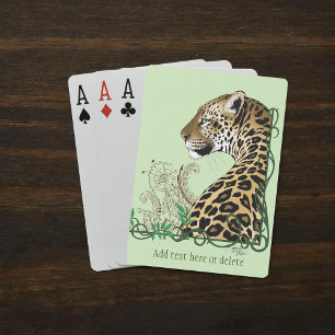 Leopard Wild Cat Green Henna Playing Cards