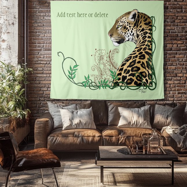 Leopard Wild Cat Green Henna Tapestry (Creator Uploaded)