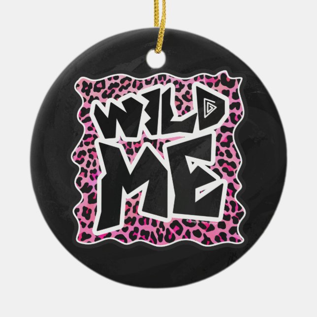 Leopard Wild Me Black and Hot Pink Design Ceramic Tree Decoration (Front)
