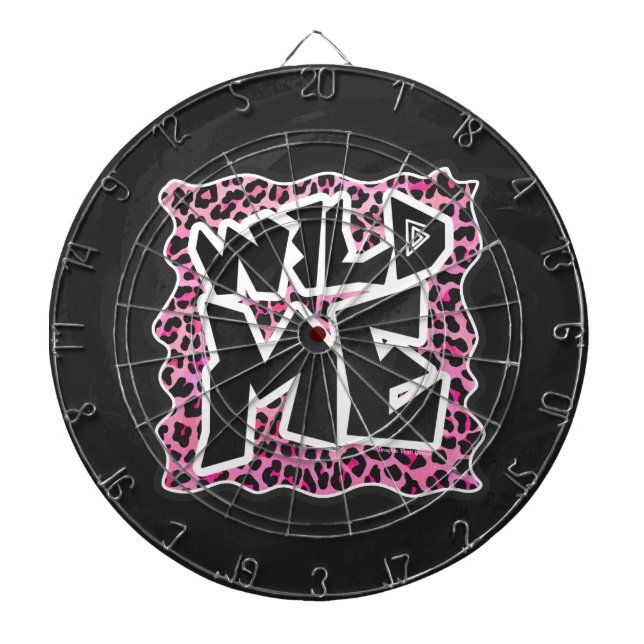 Leopard Wild Me Black and Hot Pink Design Dartboard (Front)
