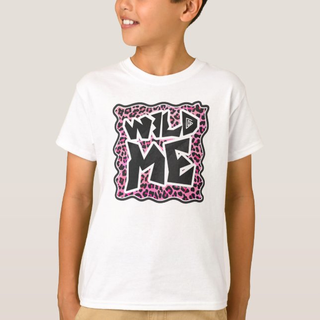 Leopard Wild Me Black and Hot Pink Design T-Shirt (Front)