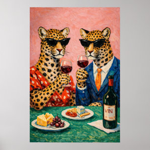 Leopard Wine Party Poster, Funny Animal Wall Art