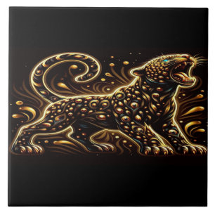 Leopard With Blue Eyes on a Bedroom Border Ceramic Tile